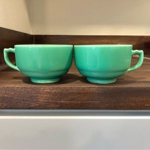 2 Homer Laughlin Riviera Light Green Art Deco Tea Cups Vintage